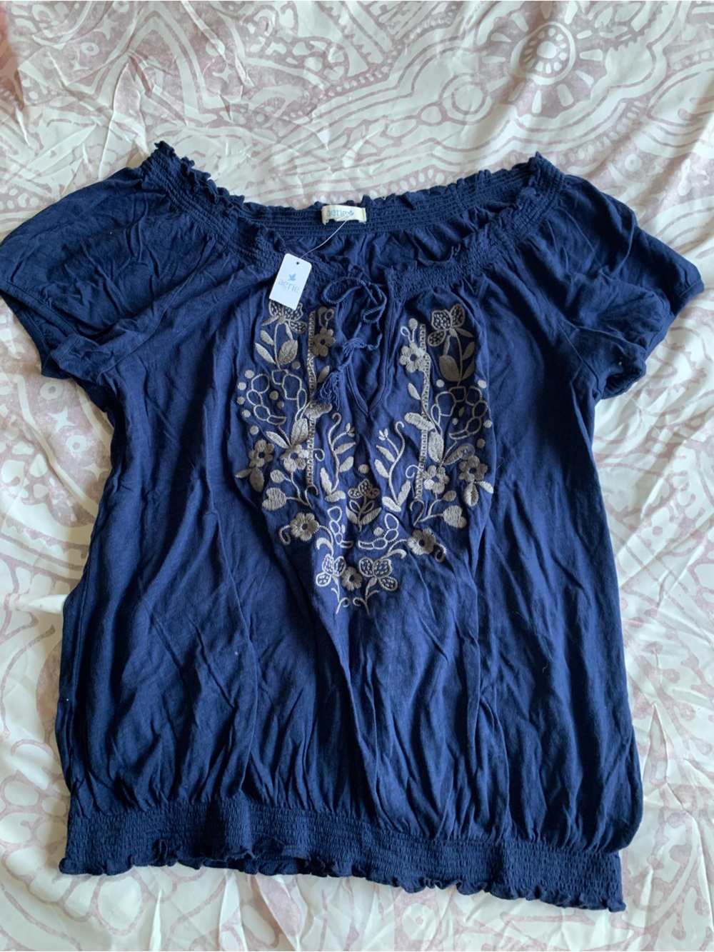 vintage aerie Navy Embroidered Women’s blouse